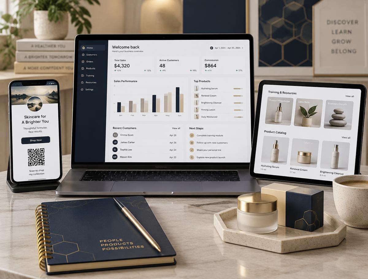 Panel de ventas del representante, página personal de ventas y herramientas de capacitación